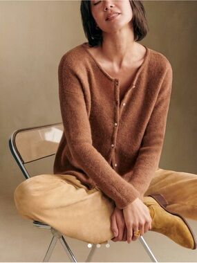 Sezane Gaspard Button-Down Sweater in camel